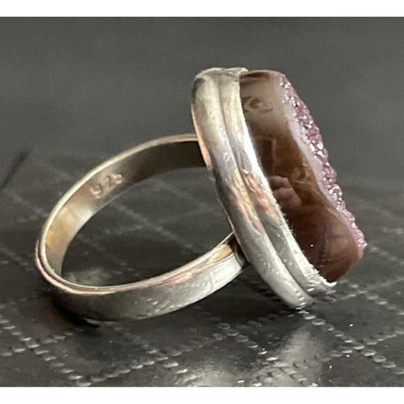 Sterling Silver Druzy Ring Quartz Statement Graphite Stone 925 Size 5 - Picture 2 of 7